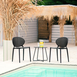 Gartenstuhl 4er Set Schwarz Kunststoff Stapelstühle Balkonstuhl