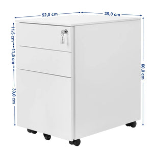 SONGMICS Rollcontainer 3 Schubladen weiss