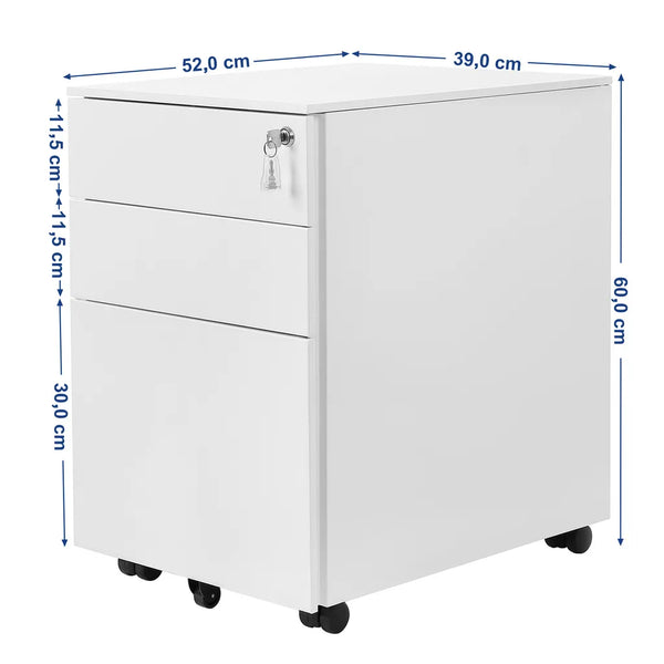 SONGMICS Rollcontainer 3 Schubladen weiss