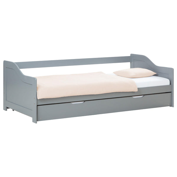 Holzbett 90x200 cm Grau | ausziehbar zum Doppelbett | Koje |mit Lattenrost | Duo-Bett kombinierbar Verwandlungsbett Multifunktionsbett