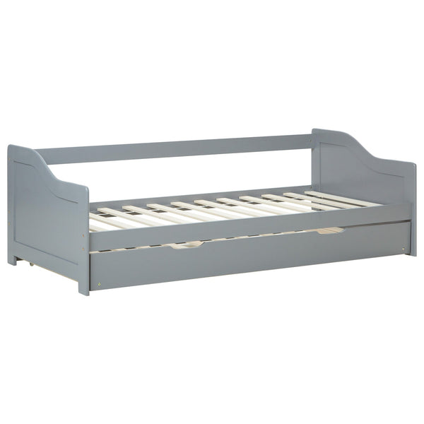 Holzbett 90x200 cm Grau | ausziehbar zum Doppelbett | Koje |mit Lattenrost | Duo-Bett kombinierbar Verwandlungsbett Multifunktionsbett