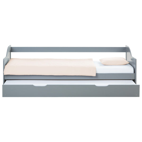 Holzbett 90x200 cm Grau | ausziehbar zum Doppelbett | Koje |mit Lattenrost | Duo-Bett kombinierbar Verwandlungsbett Multifunktionsbett