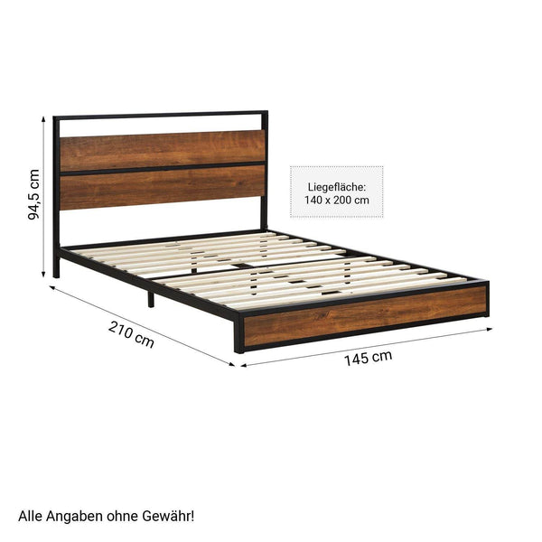 Metallbett 140x200 cm Schwarz mit Lattenrost