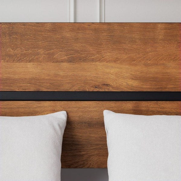 Metallbett mit Matratze & Lattenrost 140x200 cm Schwarz Braun