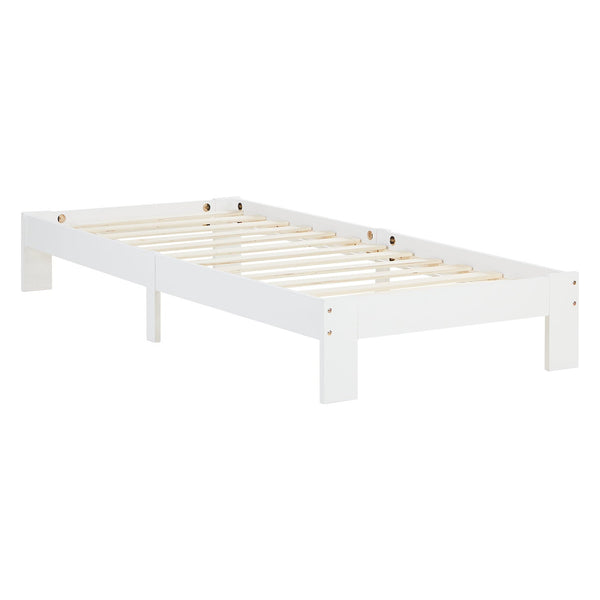Holzbett 90x200 cm Weiss | Einzelbett | mit Lattenrost | massiv | Kind Jugend Gast