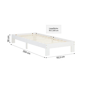 Holzbett 90x200 cm Weiss | Einzelbett | mit Lattenrost | massiv | Kind Jugend Gast