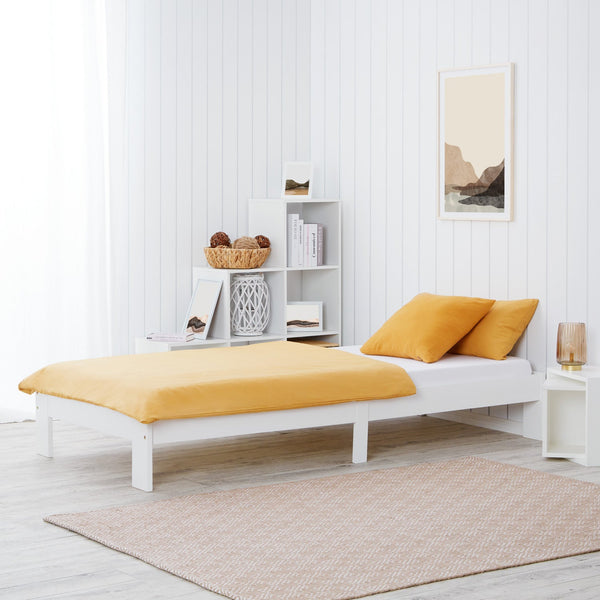 Holzbett 90x200 cm Weiss | Einzelbett | mit Lattenrost | massiv | Kind Jugend Gast