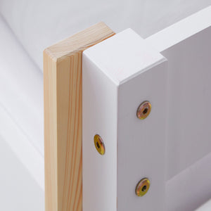 Hochbett Kinder 90x200 cm Weiss | Leiter Natur | Rausfallschutz | mit Lattenrost