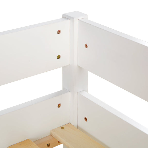 Hochbett Kinder 90x200 cm Weiss | Leiter Natur | Rausfallschutz | mit Lattenrost