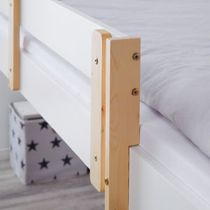 Hochbett Kinder 90x200 cm Weiss | Leiter Natur | Rausfallschutz | mit Lattenrost