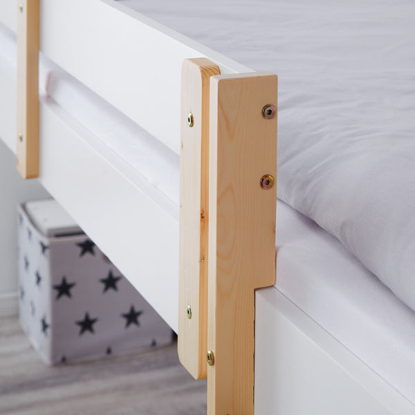 Hochbett Kinder 90x200 cm Weiss | Leiter Natur | Rausfallschutz | mit Lattenrost