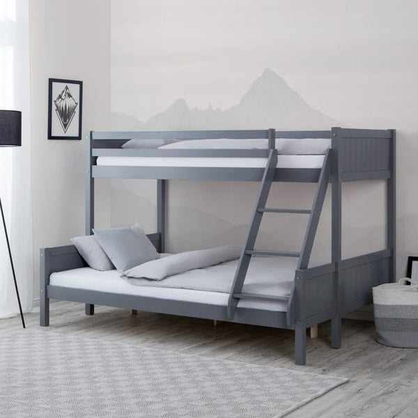 Etagenbett 2 Liegeflächen 90x200 cm und 140x200 cm Grau | mit Lattenrost
