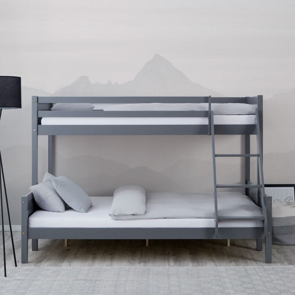 Etagenbett 2 Liegeflächen 90x200 cm und 140x200 cm Grau | mit Lattenrost