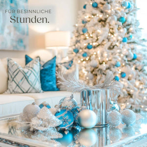 64er Set Weihnachtskugeln silber/blau