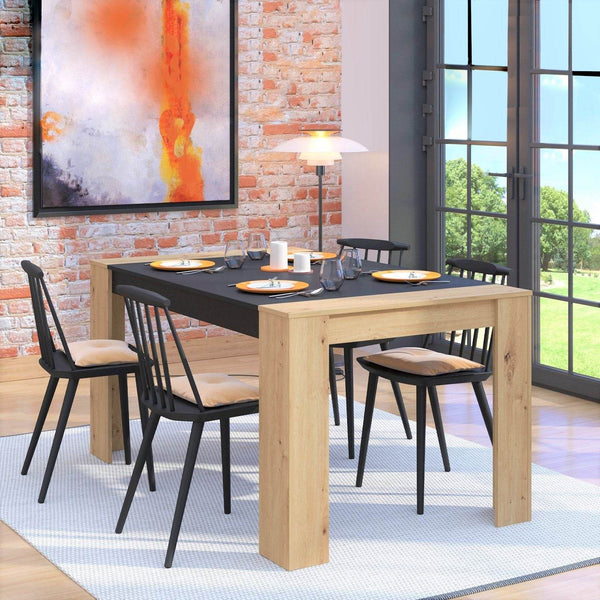 Esszimmertisch 154x90 cm Holz Massiv Eiche Schwarz