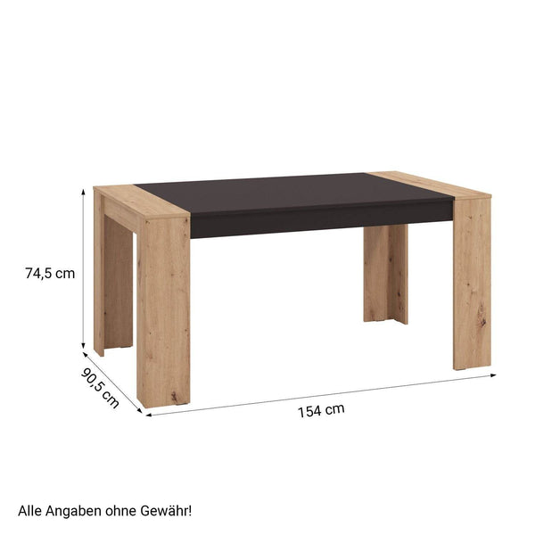 Esszimmertisch 154x90 cm Holz Massiv Eiche Schwarz