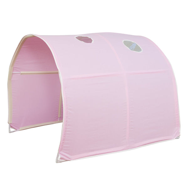 Hochbett Kinder 90x200 cm Weiss mit Vorhang in Rosa | Tunnel | mit Lattenrost