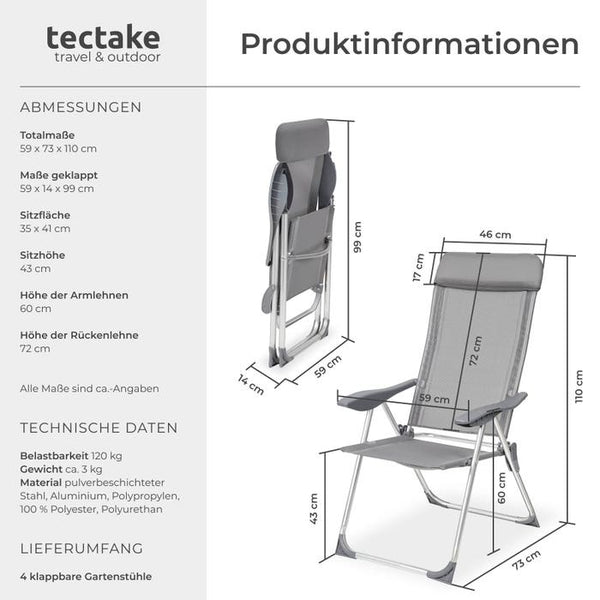 4 Aluminium Gartenstühle mit Kopfteil