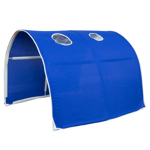 Hochbett mit Matratze 90x200 cm Turm Tunnel Rutsche Leiter Vorhang blau Lattenrost