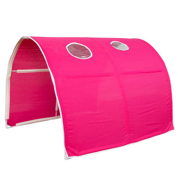 Hochbett mit Matratze 90x200 Rutsche Holz Kiefer Vorhang Tunnel pink Lattenrost
