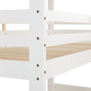 Etagenbett 3 Ebenen 90x200 cm Weiss Leitern Natur mit Bettkasten mit Lattenrost