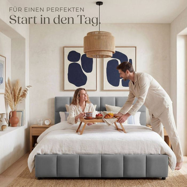 Bettset Polsterbett mit Matratze Samtoptik dunkelgrau 180 x 200 cm