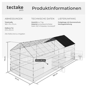 Freigehege Kaninchen, 180x75x75cm, schwarz