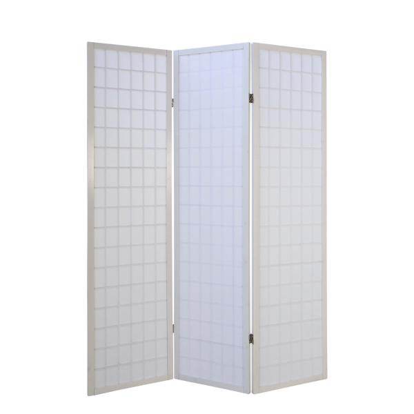 3 fach Holz Paravent Raumteiler Shoji weiss