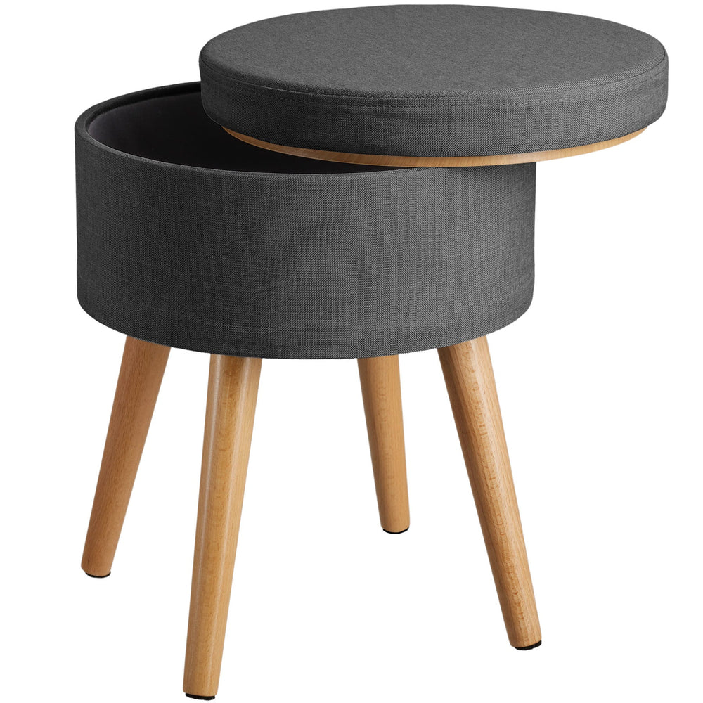 Sgabello imbottito Yara in effetto lino, capacità 300 kg, con spazio di archiviazione - grigio scuro