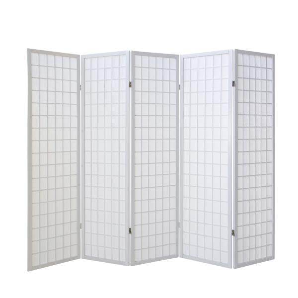 5fach Holz Paravent Raumteiler Trennwand Shoji Faltbar Weiss