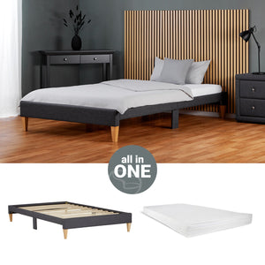 Polsterbett 90x200 cm Grau | Futonbett | mit Lattenrost | mit Matratze | Stoffbett