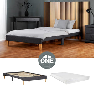 Polsterbett 140x200 cm Grau | Futonbett | mit Lattenrost | mit Matratze | Doppelbett Stoffbett