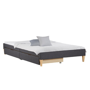 Polsterbett 90x200 cm Grau | Futonbett | mit Lattenrost | mit Matratze | mit 2 Bettkästen