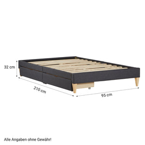 Polsterbett 90x200 cm Grau | Futonbett | mit Lattenrost | mit Matratze | mit 2 Bettkästen