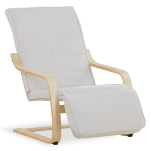Relaxsessel Cord Grau | mit Fußstütze | Holz Natur | Schwingsessel Schaukelstuhl