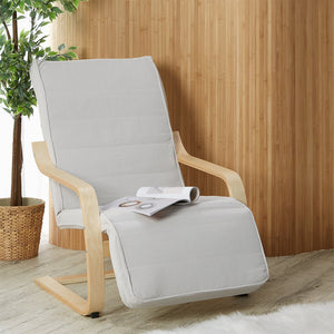 Relaxsessel Cord Grau | mit Fußstütze | Holz Natur | Schwingsessel Schaukelstuhl