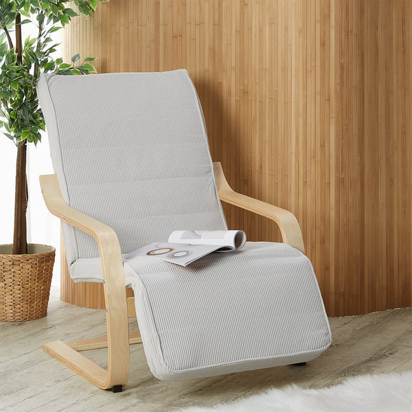 Relaxsessel Cord Grau | mit Fußstütze | Holz Natur | Schwingsessel Schaukelstuhl