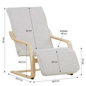 Relaxsessel Cord Grau | mit Fußstütze | Holz Natur | Schwingsessel Schaukelstuhl