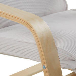 Relaxsessel Cord Grau | mit Fußstütze | Holz Natur | Schwingsessel Schaukelstuhl