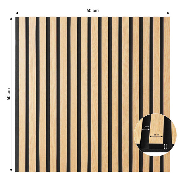 Akustikpaneele Wandpaneele 60 x 60 cm Natur Eiche Holz 3D Leisten
