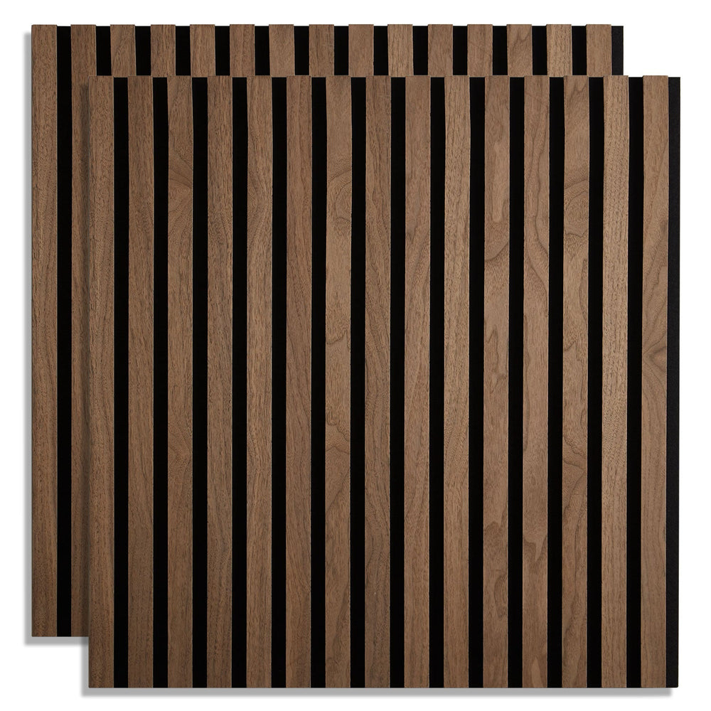 2er-Set |Akustikpaneele Wandpaneele 60 x 60 cm Braun Walnuss | Holz | 3D Leisten