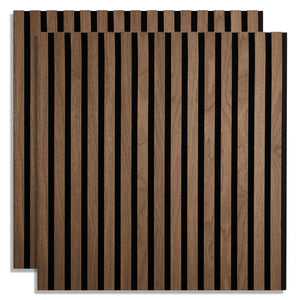 2er-Set |Akustikpaneele Wandpaneele 60 x 60 cm Braun Walnuss | Holz | 3D Leisten