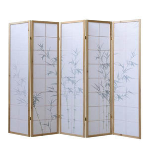 5 fach Holz Paravent Raumteiler 8236 natur Bambusmuster