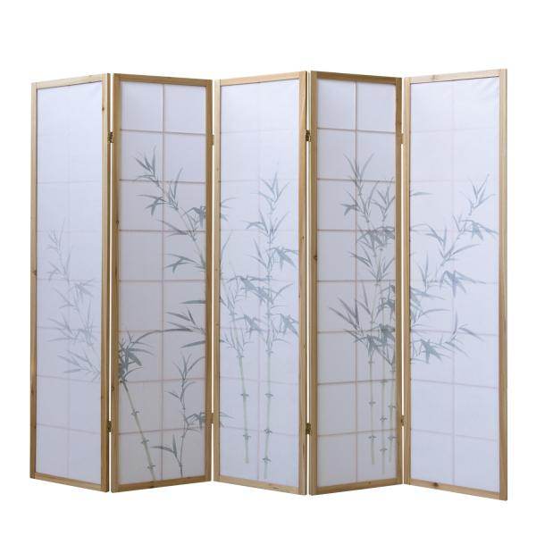 5 fach Holz Paravent Raumteiler 8236 natur Bambusmuster