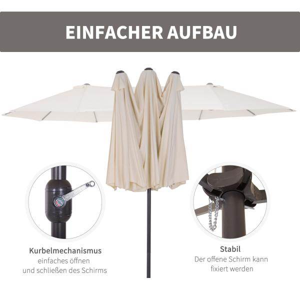 Sonnenschirm mit Handkurbel Oval Metall + Polyester Cremeweiss