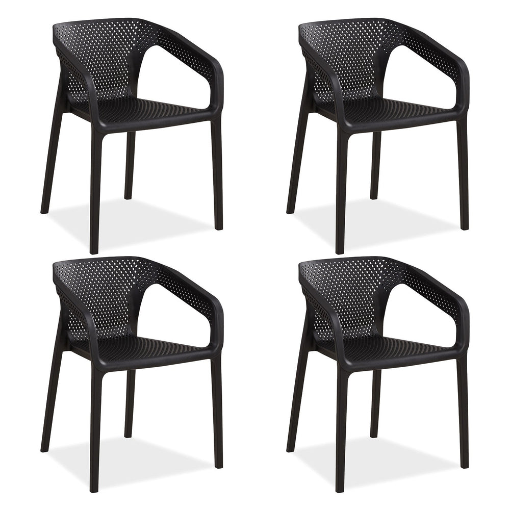 Gartenstuhl mit Armlehnen 4er Set Gartensessel Schwarz Stühle Kunststoff