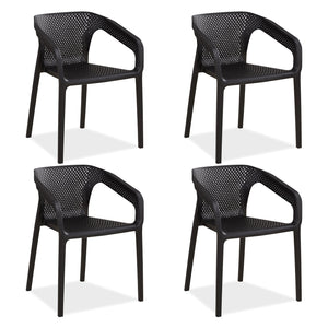 Gartenstuhl mit Armlehnen 4er Set Gartensessel Schwarz Stühle Kunststoff