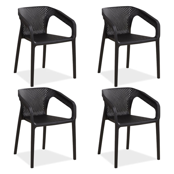 Gartenstuhl mit Armlehnen 4er Set Gartensessel Schwarz Stühle Kunststoff