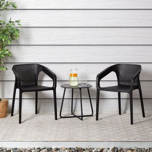 Gartenstuhl mit Armlehnen 4er Set Gartensessel Schwarz Stühle Kunststoff