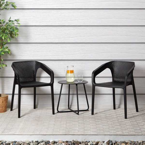 Gartenstuhl mit Armlehnen 4er Set Gartensessel Schwarz Stühle Kunststoff